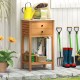 Acacia wood storage cabinet with faux marble countertop, featuring two drawers and ample space for patio organization.