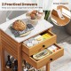 Patio acacia wood storage cabinet with faux marble countertop and two practical drawers for organized outdoor spaces.