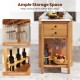 Patio acacia wood storage cabinet with faux marble countertop, featuring 2-row glass holder and 3 wine holders for easy.