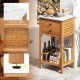 Patio acacia wood storage cabinet with faux marble countertop, featuring two drawers and wine holders for outdoor.