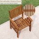 Solid wood patio chair with slatted seat, inclined backrest, and armrests for outdoor comfort and ventilation.