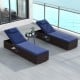 Patio chaise lounge set of 2 with navy cushions, featuring a 6-level adjustable backrest for outdoor relaxation.