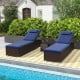 Patio chaise lounge set of 2 with navy cushions, featuring a 6-level adjustable backrest for poolside relaxation.
