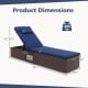 Patio chaise lounge dimensions with navy cushion, 6-level backrest, and durable rattan surface for outdoor relaxation.