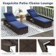 Patio chaise lounge set of 2 with navy cushions, folding side table, and durable rattan for backyard relaxation.