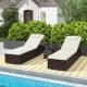 Patio chaise lounge set of 2 with off-white cushions, featuring a 6-level adjustable backrest for poolside relaxation.