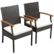 Set of 2 patio dining chairs with soft zippered cushions, hand-woven PE rattan, and ergonomic armrests for outdoor.