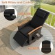 Patio Rattan 360° swivel recliner chair with black cushions, adjustable backrest, and foldable side table for outdoor.