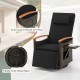 Patio Rattan 360° swivel recliner chair with solid acacia wood armrests and durable PE wicker for outdoor comfort.