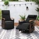 Black patio rattan 360° swivel recliner chair with adjustable backrest and footrest, ideal for backyard relaxation.