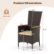 Patio rattan chair dimensions with high backrest, PE rattan, and acacia wood armrests for outdoor dining comfort.