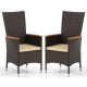 Set of 2 high backrest outdoor wicker dining chairs in dark rattan with beige cushions, perfect for patio relaxation.
