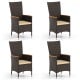 Set of 4 high backrest patio rattan chairs with beige cushions and acacia wood armrests for outdoor dining comfort.