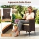Ergonomic patio chair with high backrest and curved acacia wood armrests, perfect for outdoor dining and relaxation.