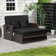 Black patio rattan daybed featuring an ergonomic design, soft cushions, and a side tray, ideal for garden lounging.