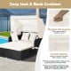 Patio rattan daybed with retractable canopy and off-white cushions, ideal for outdoor relaxation by the poolside.