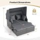 Patio rattan daybed dimensions with retractable canopy, featuring soft cushions and foldable side tables for outdoor.