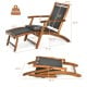Patio rattan folding lounge chair with acacia wood frame, featuring a retractable footrest, ideal for outdoor.