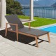 Patio rattan lounge chair with adjustable backrest, solid acacia wood frame, perfect for poolside relaxation.
