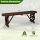 Rustic wood bench with wagon wheel base, 45" long, durable fir wood, seats up to 2, ideal for outdoor use.