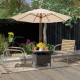 Patio square wicker side table with umbrella hole, featuring a rattan wrapped metal frame, ideal for outdoor use.