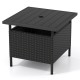 Black patio square wicker side table with umbrella hole, durable PE rattan, perfect for outdoor use in gardens or.