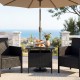 Black patio square wicker side table with umbrella hole, featuring a faux wood top, perfect for outdoor use.