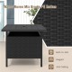 Patio square wicker side table in black with umbrella hole, made of durable PE rattan for outdoor use.
