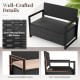 Black hand-woven PE rattan patio storage bench with inclined backrest and 40-gallon storage for outdoor use.