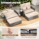 Patio wicker loveseat sofa with beige cushions, adjustable backrest, and multipurpose ottoman for outdoor relaxation.