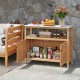 Acacia wood outdoor storage cabinet with marble-like countertop, featuring two doors for versatile organization.