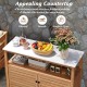 Spacious acacia wood outdoor buffet cabinet with marble-like resin countertop, perfect for garden organization.