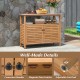 Patio wood storage cabinet made of acacia wood with a marble-like countertop, ideal for outdoor kitchens and gardens.