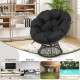 Black PE wicker Papasan chair with thick cushion, featuring a 360° swivel base, ideal for indoor or outdoor relaxation.