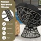 PE wicker Papasan chair with thick black cushion, featuring fade-resistant rattan and a stable swivel base for comfort.