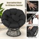 Overstuffed black PE wicker Papasan chair with thick removable cushion and swivel function for ultimate comfort.