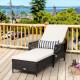 PE rattan chaise lounge chair with adjustable backrest and thick cushion, perfect for outdoor relaxation by the.