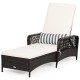 PE rattan chaise lounge chair with adjustable backrest and non-slip foot pads, ideal for comfortable outdoor lounging.