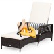 PE rattan chaise lounge chair with adjustable backrest, thick cushion, and stylish accessories for outdoor relaxation.