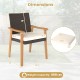 Dimensions of the PE rattan outdoor patio dining chair with acacia wood armrests and removable cushion, weight capacity.