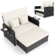 PE wicker outdoor daybed with adjustable backrest and storage ottoman, ideal for patio and garden relaxation.