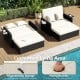 Cushioned outdoor daybed with adjustable backrest, PE wicker, and storage ottoman for versatile patio relaxation.
