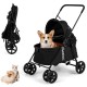 Pet stroller for small to medium dogs in black with canopy, featuring breathable mesh windows and foldable design for.
