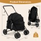 Foldable black pet stroller dimensions with breathable mesh windows, suitable for small to medium dogs, weighs 33 lbs.