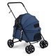 Navy pet stroller with soft padded cushion and raised basket for easy access, perfect for small to medium dogs.