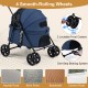 Pet stroller for small to medium dogs in navy, featuring 360° swivel wheels and a one-step rear brake for safety.