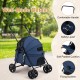 Navy pet stroller for small to medium dogs with breathable mesh windows and soft padded cushion for comfortable travel.