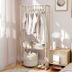 Pine wood clothes rack with 2-tier open storage shelf, featuring a sturdy hanging rod and rustic charm for organized.