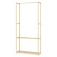 Pine wood clothes rack with gray finish and 2-tier open storage shelf, ideal for organized clothing in bedrooms or.