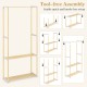 Pine wood clothes rack with 2-tier open storage shelf, featuring sturdy hanging rod and tool-free assembly for easy.